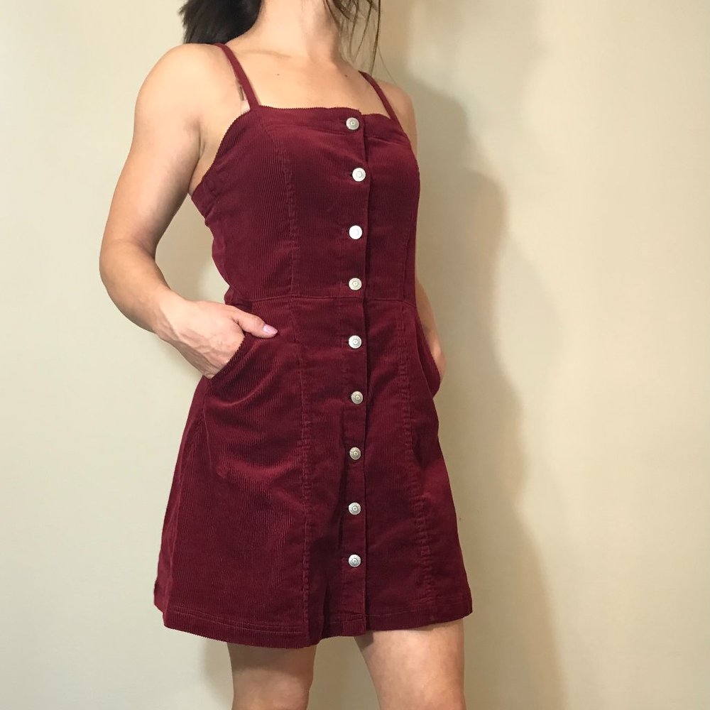 Burgundy Button-Up Corduroy Mini Dress